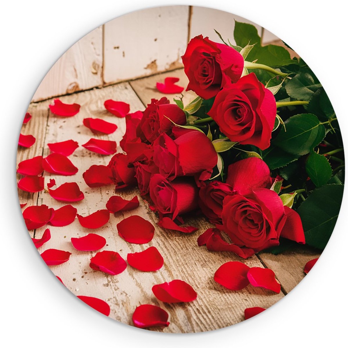 Saammp Forex Muurcirkel - Rode Rozenblaadjes - Bloemen - Ø 80 - Wandcirkel - Wanddecoratie Cirkel - Muurdecoratie Woonkamer - Kantoor Decoratie