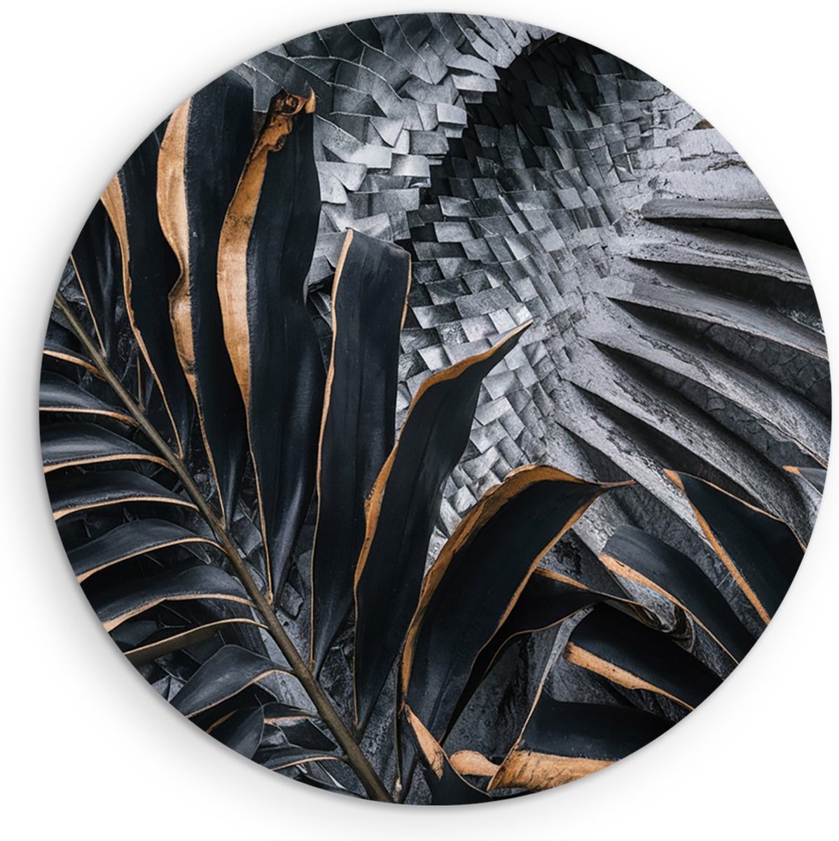 Saammp Forex Muurcirkel - Bladeren van goud - Natuur - Bloemen - Ø 40 - Wandcirkel - Wanddecoratie Cirkel - Muurdecoratie Woonkamer - Kantoor Decoratie
