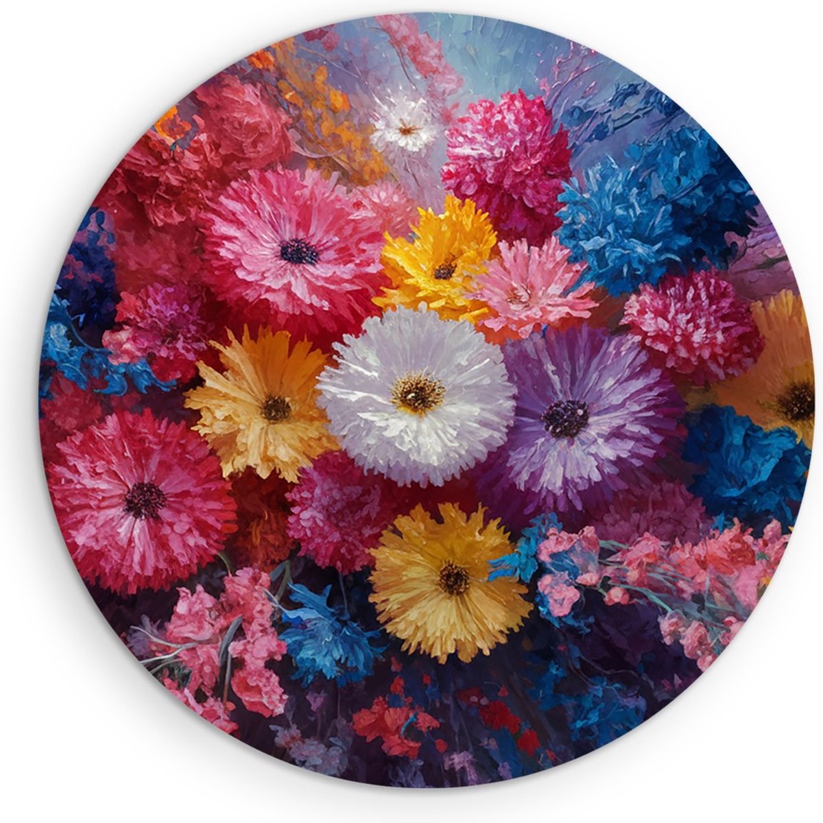 Saammp Muurcirkel Hout - Kleurvolle bloemen - Abstract - Ø 30 - Wandcirkel - Wanddecoratie Cirkel - Muurdecoratie Woonkamer - Kantoor Decoratie