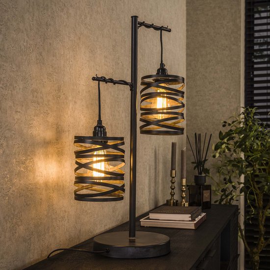 PS-Collection Spindle 2L Tafellamp - 37x23x70cm - Slate Grey - Metaal - tafellamp slaapkamer, tafellamp industrieel, tafellampen woonkamer, tafellamp zwart, tafel lamp, tafellamp slaapkamer industrieel, tafellampje