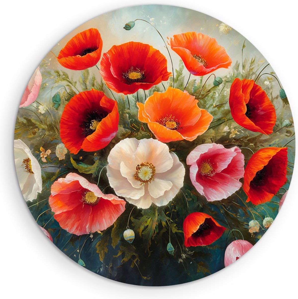 Saammp Forex Muurcirkel - Bloemen Boeket Wit en Oranje - Natuur - Abstract - Ø 30 - Wandcirkel - Wanddecoratie Cirkel - Muurdecoratie Woonkamer - Kantoor Decoratie
