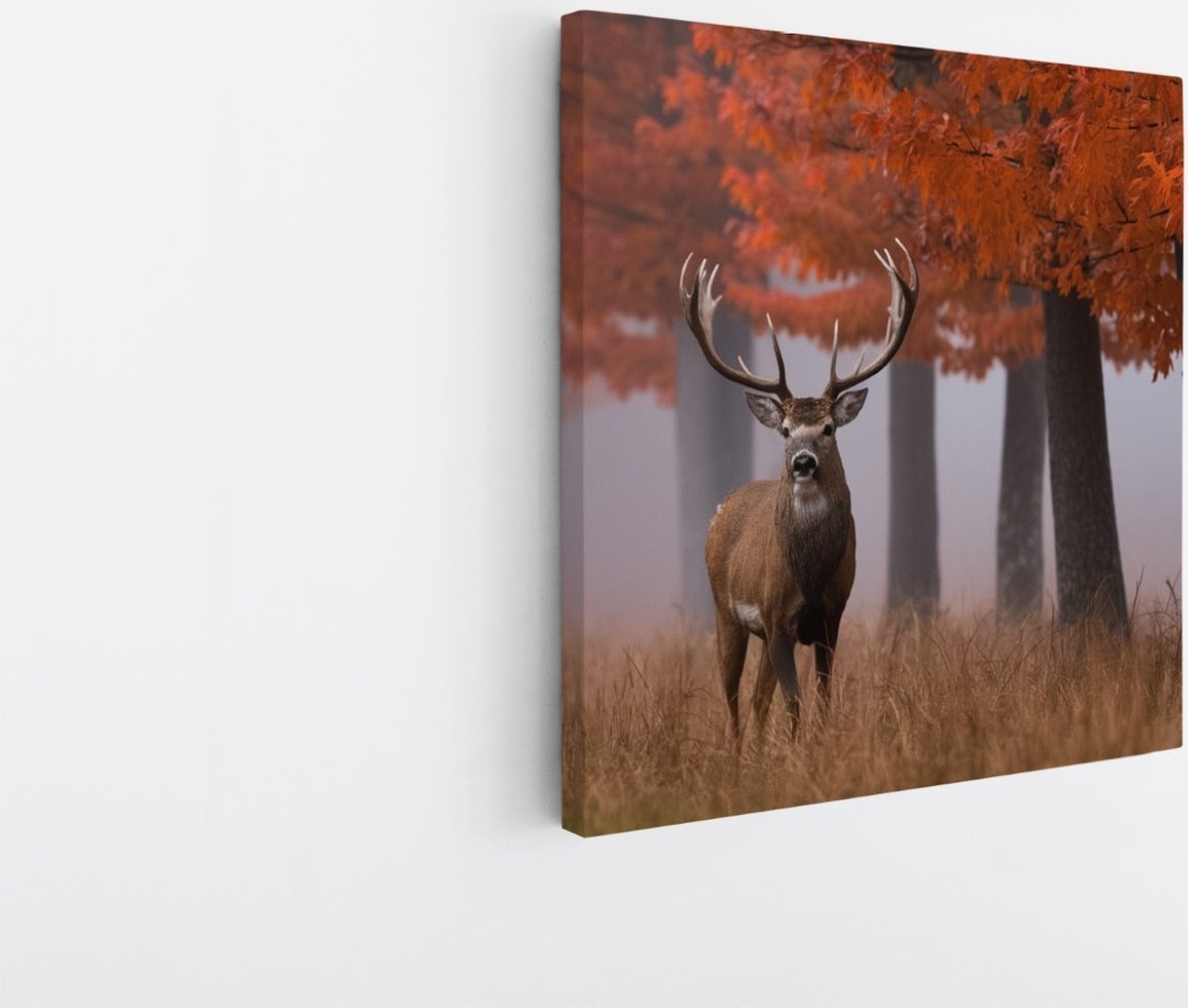 Saammp Canvas Schilderij - Hert - Portret - Herfst - Natuur - Dieren - 100x100 - Foto op canvas - Wanddecoratie - Muurdecoratie Woonkamer - Slaapkamer decoratie - Canvas Print Multicolor