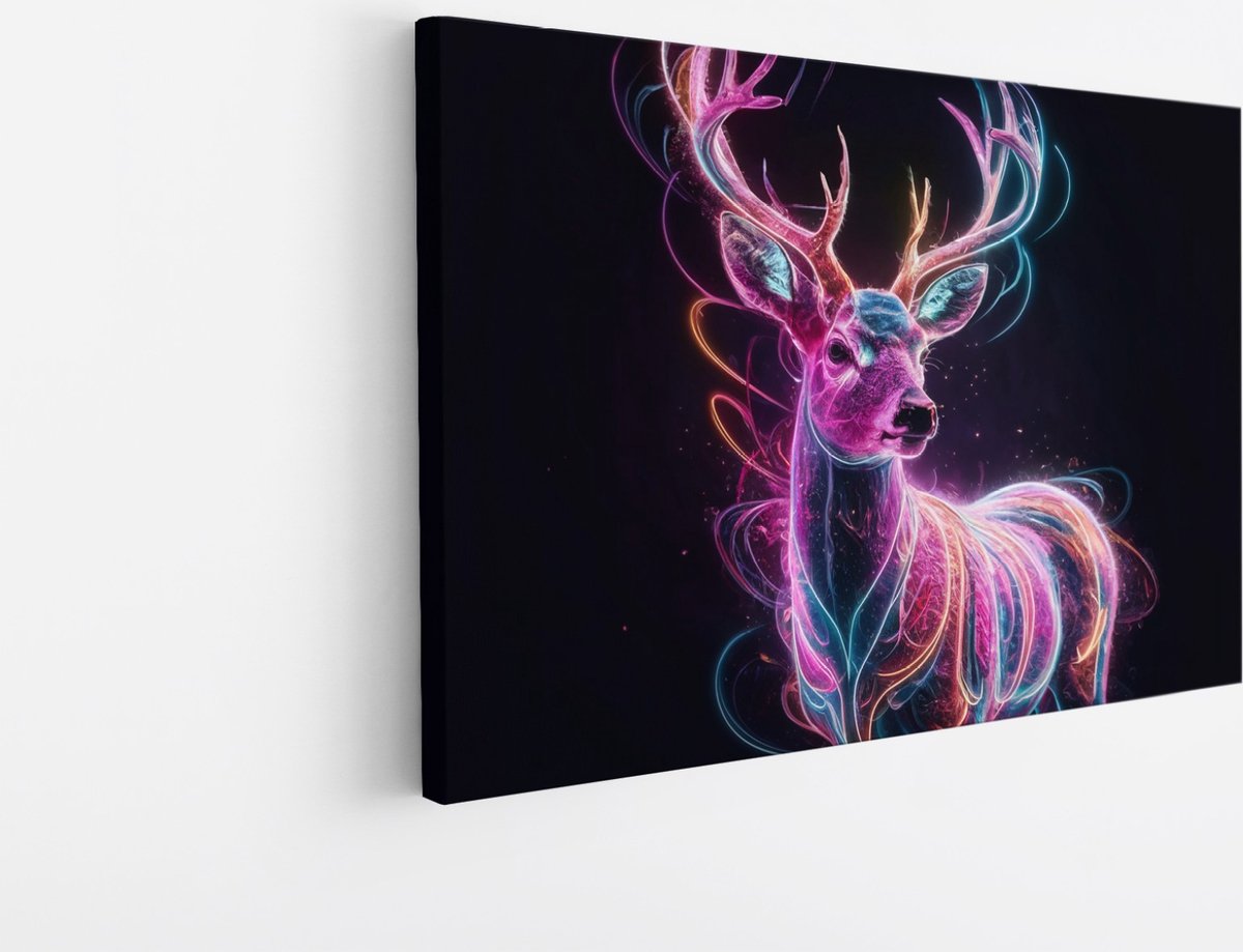 Saammp Canvas Schilderij - Abstract Kleurrijk Hert - Natuur - Dieren - 50x40 - Foto op canvas - Wanddecoratie - Muurdecoratie Woonkamer - Slaapkamer decoratie - Canvas Print Multicolor
