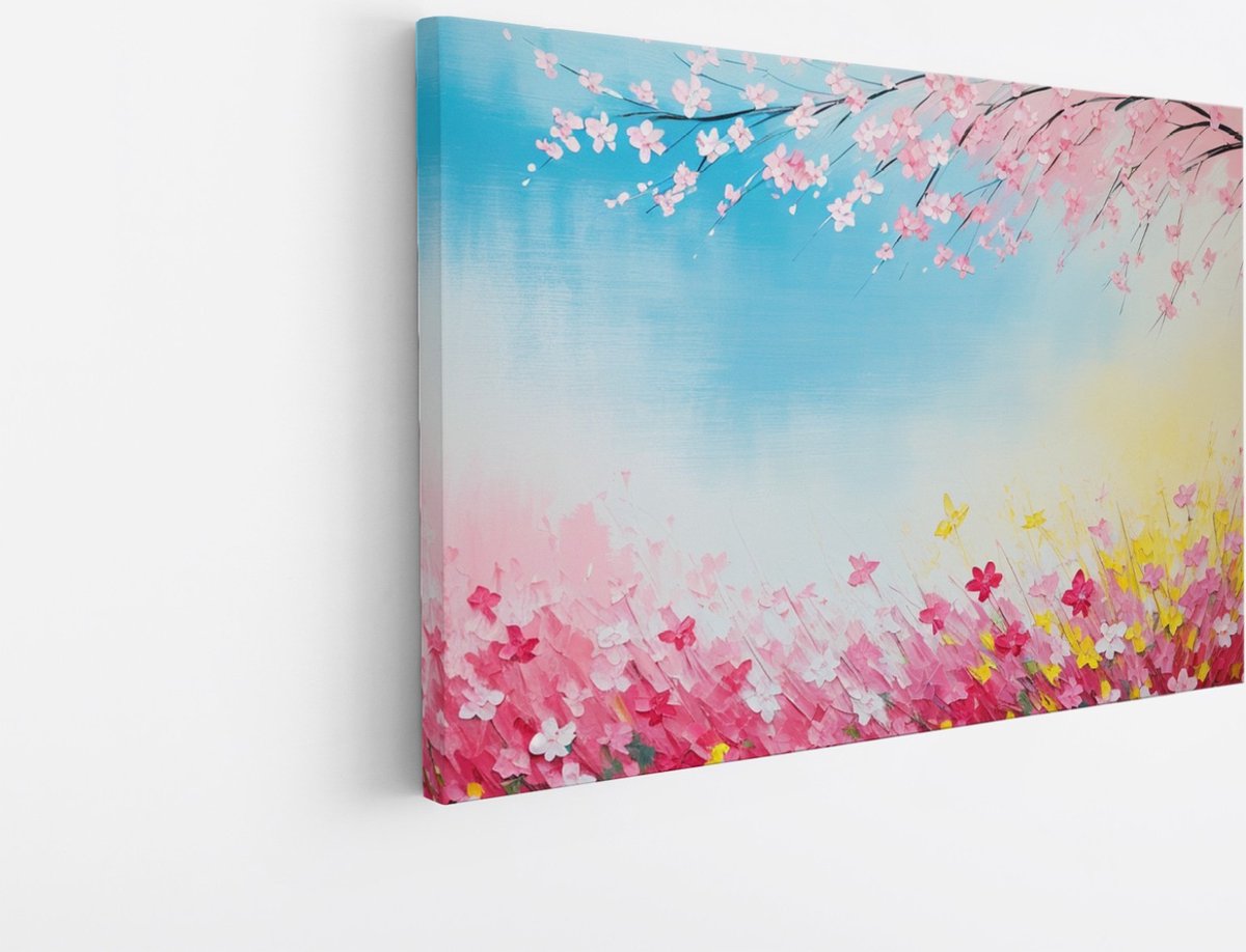 Saammp Canvas Schilderij - Roze Bloemen - Abstract - Simpel - 70x50 - Foto op canvas - Wanddecoratie - Muurdecoratie Woonkamer - Kantoor Decoratie Multicolor