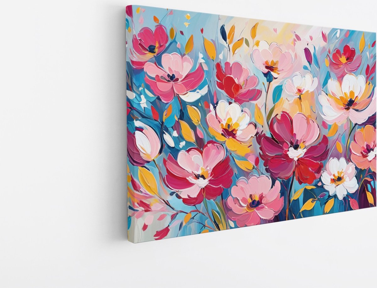 Saammp Canvas Schilderij - Abstract gekleurde Bloemen - Natuur - 40x30 - Foto op canvas - Wanddecoratie - Muurdecoratie Woonkamer - Kantoor Decoratie Multicolor