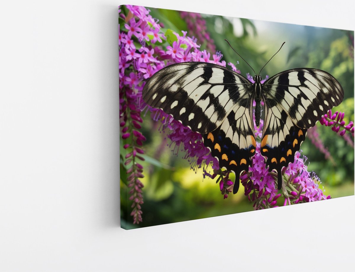 Saammp Canvas Schilderij - Vlinder - Bloemen - Dieren - 45x30 - Foto op canvas - Wanddecoratie - muurdecoratie Woonkamer - Slaapkamer decoratie - Canvas Print Multicolor