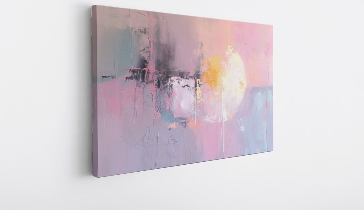 Saammp Canvas Schilderij - Roze - pastel - Abstract - 60x40 - Foto op canvas - Wanddecoratie - Muurdecoratie Woonkamer - Slaapkamer decoratie - Canvas Print Multicolor