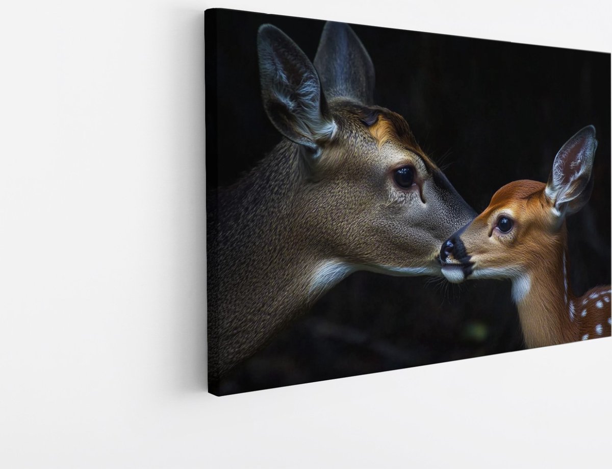 Saammp Canvas Schilderij - Herten familie - Natuur - Dieren - 60x40 - Foto op canvas - Wanddecoratie - Muurdecoratie Woonkamer - Slaapkamer decoratie - Canvas Print Multicolor