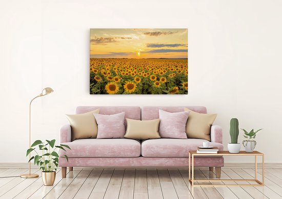 Tableau sur toile Saammp - Champ de tournesols - Paysage - Nature - 150x100 - Photo sur toile - Décoration murale - Décoration murale Salon - Décoration chambre - Impression sur toile
