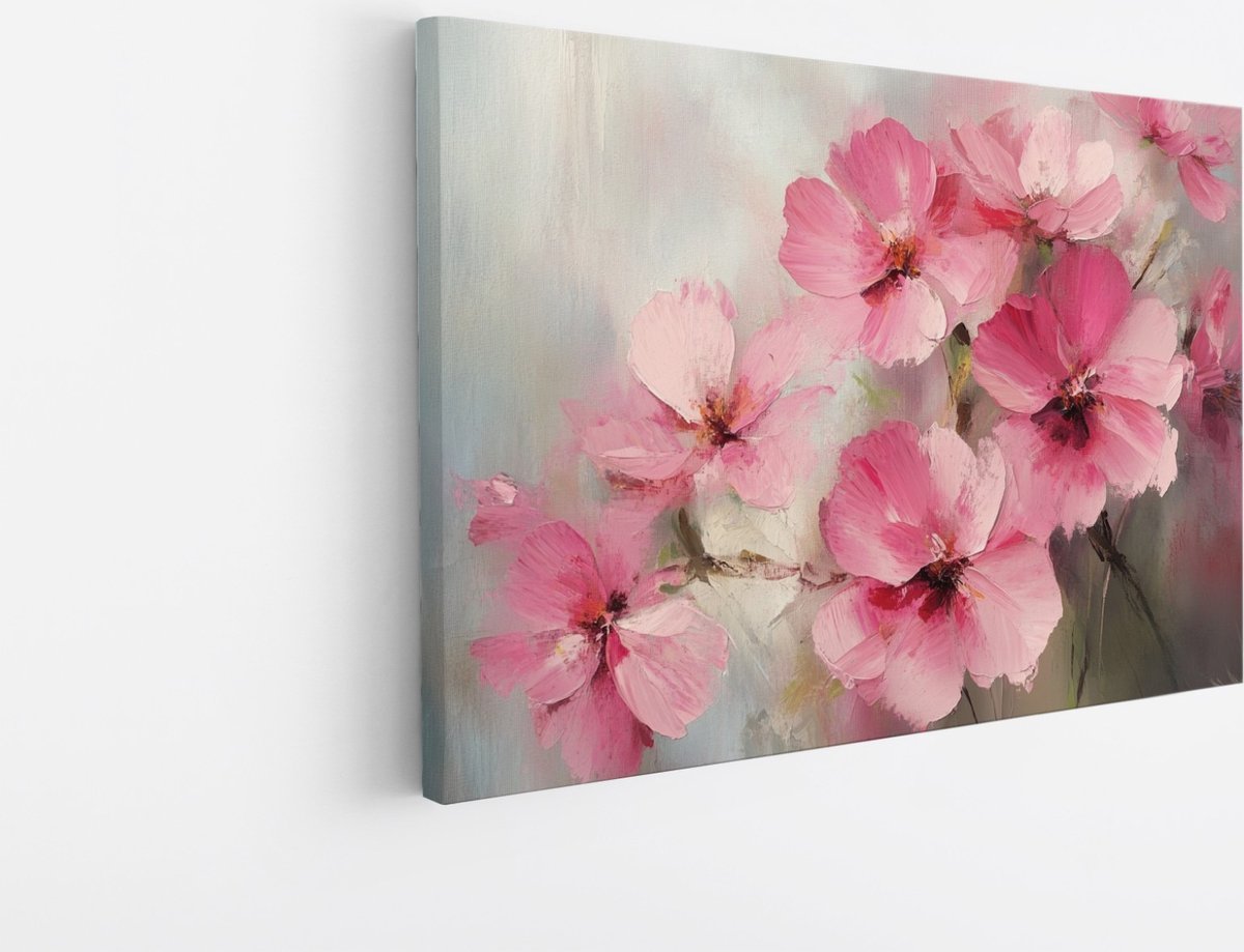 Saammp Canvas Schilderij - Zachte Roze Bloemen - Abstract - 45x30 - Foto op canvas - Wanddecoratie - Muurdecoratie Woonkamer - Kantoor Decoratie Multicolor