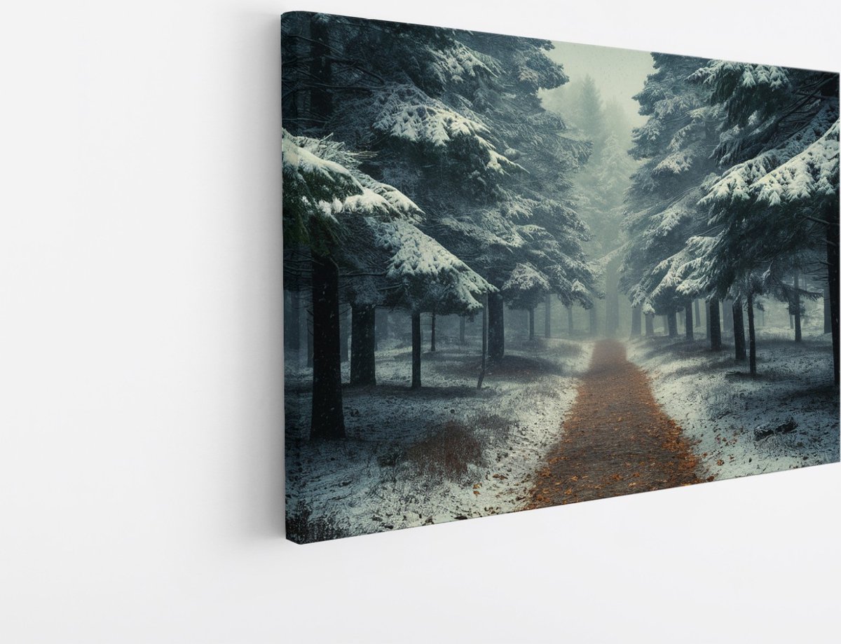 Saammp Canvas Schilderij - Landschap - Bomen tijdens de winter - Natuur - 45x30 - Foto op canvas - Wanddecoratie - Muurdecoratie Woonkamer - Slaapkamer decoratie - Canvas Print Multicolor