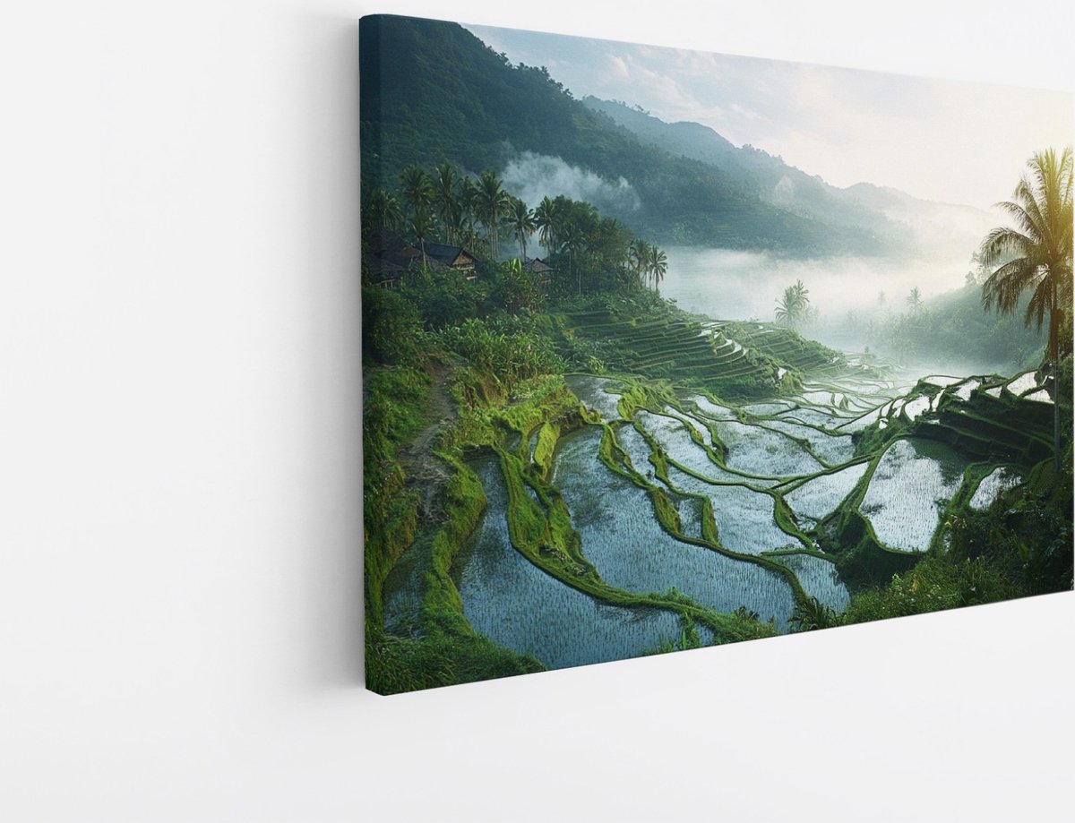 Saammp Canvas Schilderij - Natuur - Rijstvelden - Bali - landschap - 30x20 - Foto op canvas - Wanddecoratie - Muurdecoratie Woonkamer - Slaapkamer decoratie - Canvas Print Multicolor