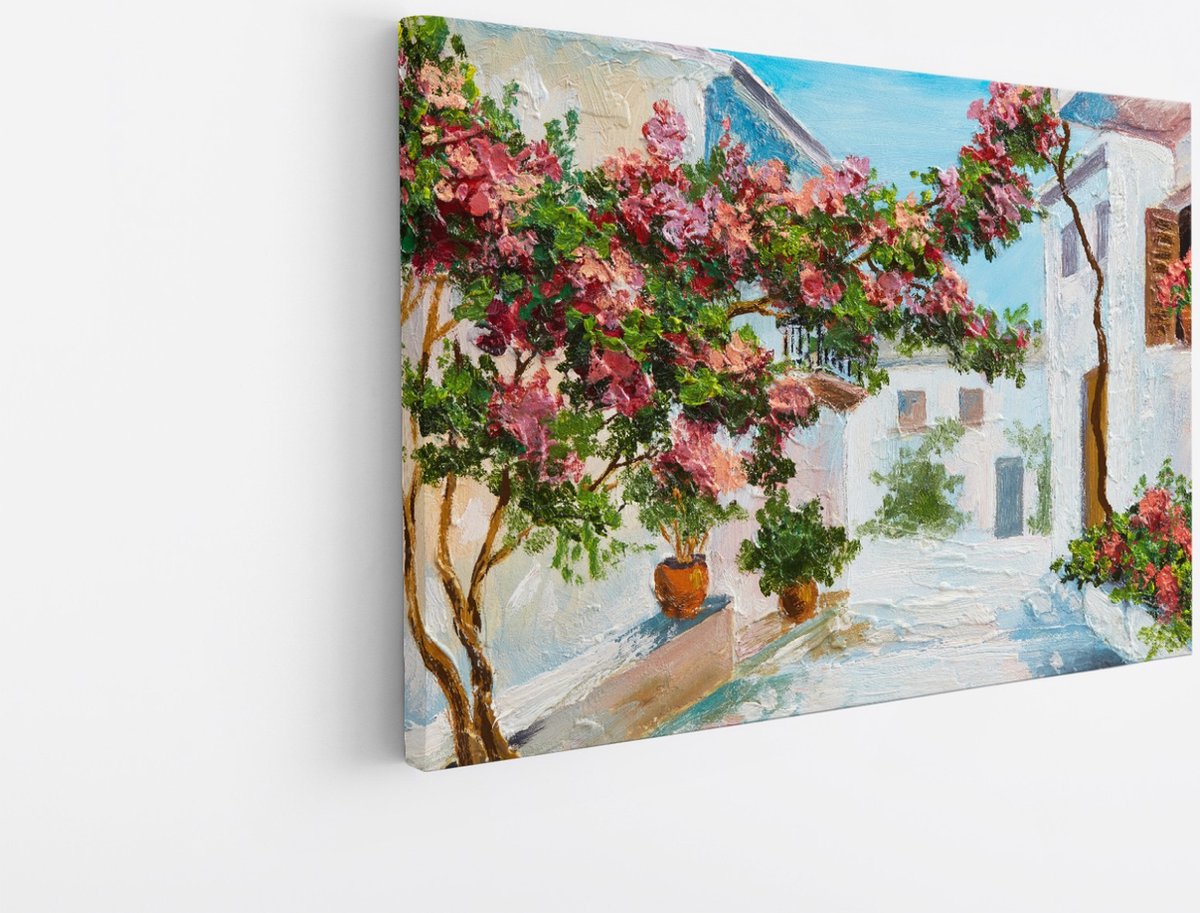Saammp Canvas Schilderij - Mediterrane Bloesemtuin - Natuur - Abstract - 100x75 - Foto op canvas - Wanddecoratie - Muurdecoratie Woonkamer - Kantoor Decoratie Multicolor