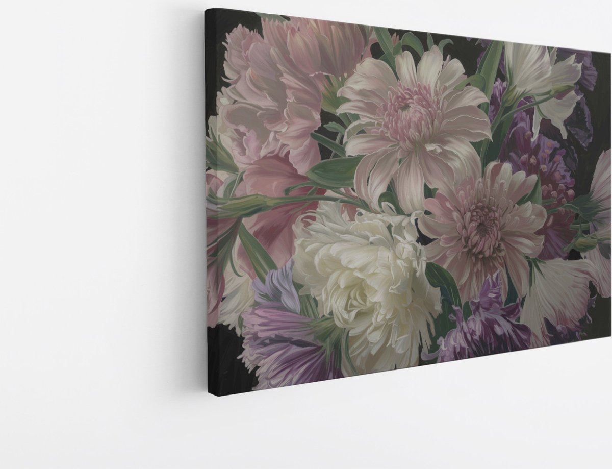 Saammp Canvas Schilderij - Bloemstuk met Rozen en Lelies - Natuur - Stilleven - 50x40 - Foto op canvas - Wanddecoratie - Muurdecoratie Woonkamer - Kantoor Decoratie Multicolor