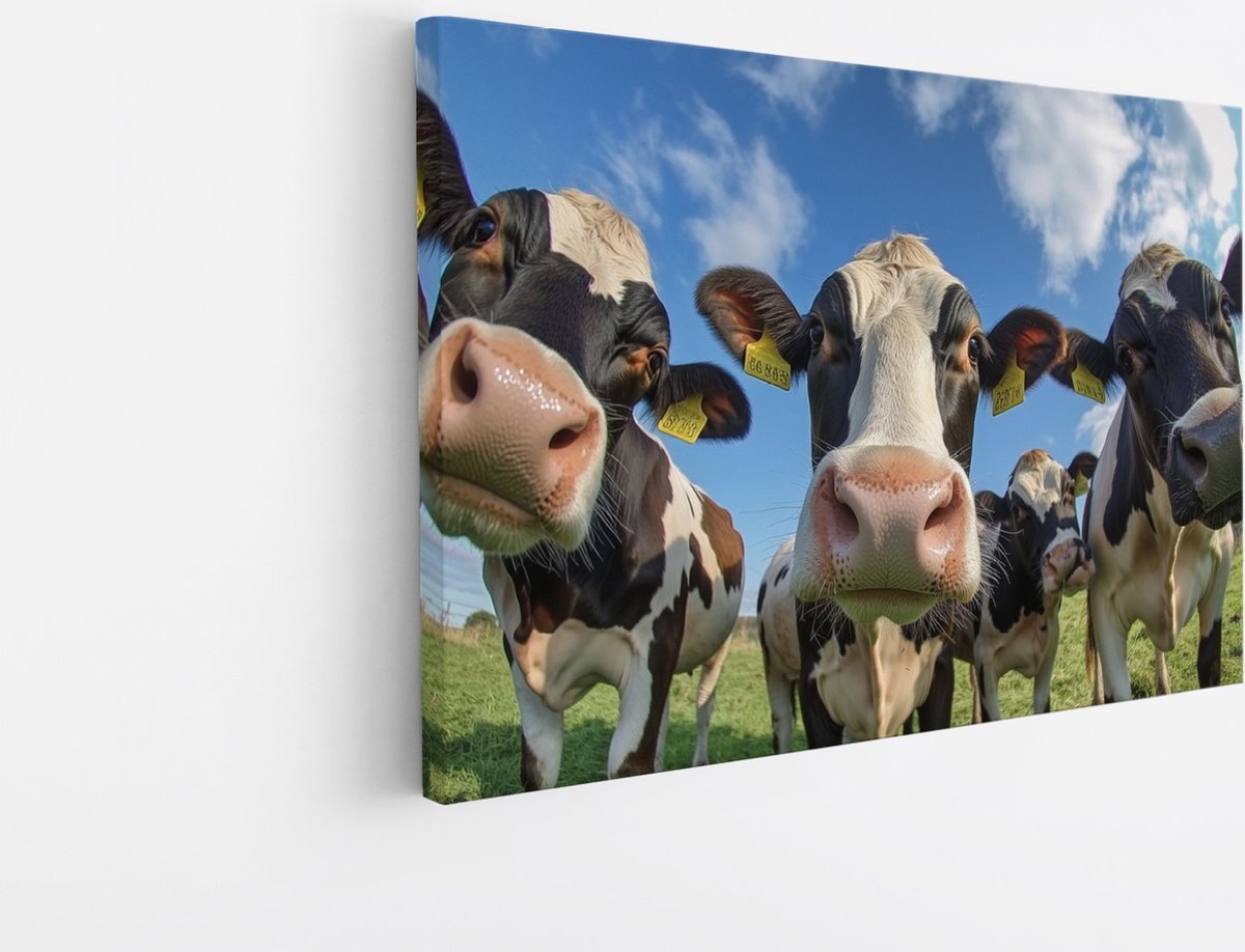 Saammp Canvas Schilderij - Glurende koeien - Dieren - Natuur - 120x80 - Foto op canvas - Wanddecoratie - Muurdecoratie Woonkamer - Slaapkamer decoratie - Canvas Print Multicolor