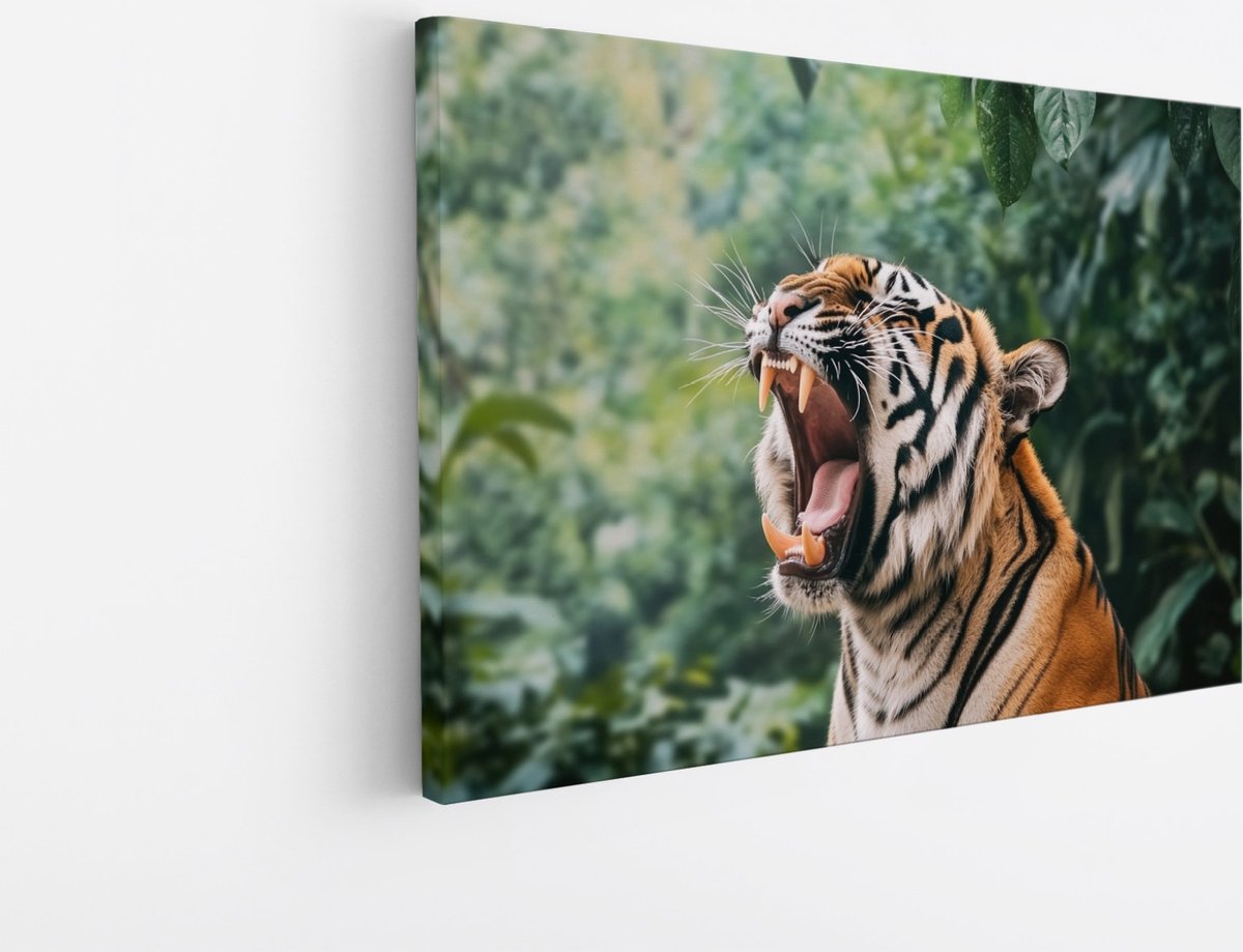 Saammp Canvas Schilderij - Brullende Tijger - Abstract - Dieren - 90x60 - Foto op canvas - Wanddecoratie - muurdecoratie Woonkamer - Slaapkamer decoratie - Canvas Print Multicolor