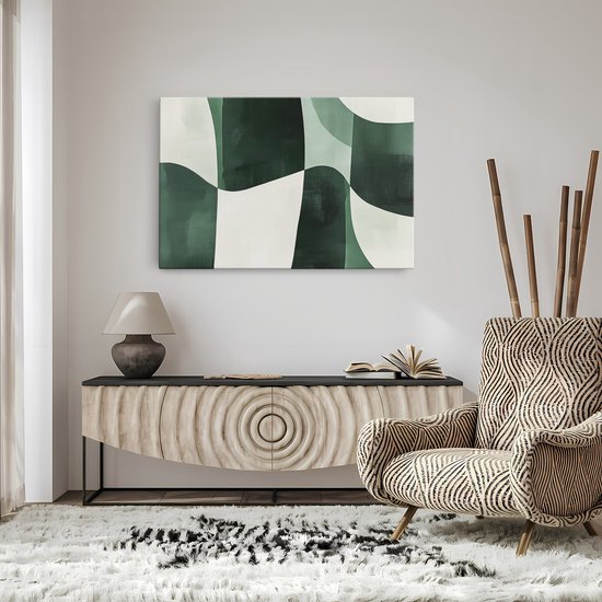 Saammp Canvas Schilderij - Groen Geblokt - Abstract - 40x30 - Foto op canvas - Wanddecoratie - Muurdecoratie Woonkamer - Kantoor Decoratie