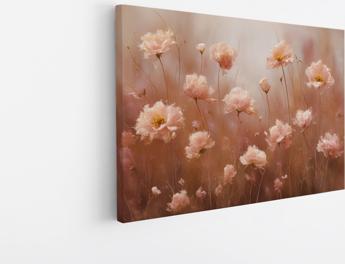 Saammp Canvas Schilderij - Roze Bloemen - Abstract - Kunst - 120x80 - Foto op canvas - Wan