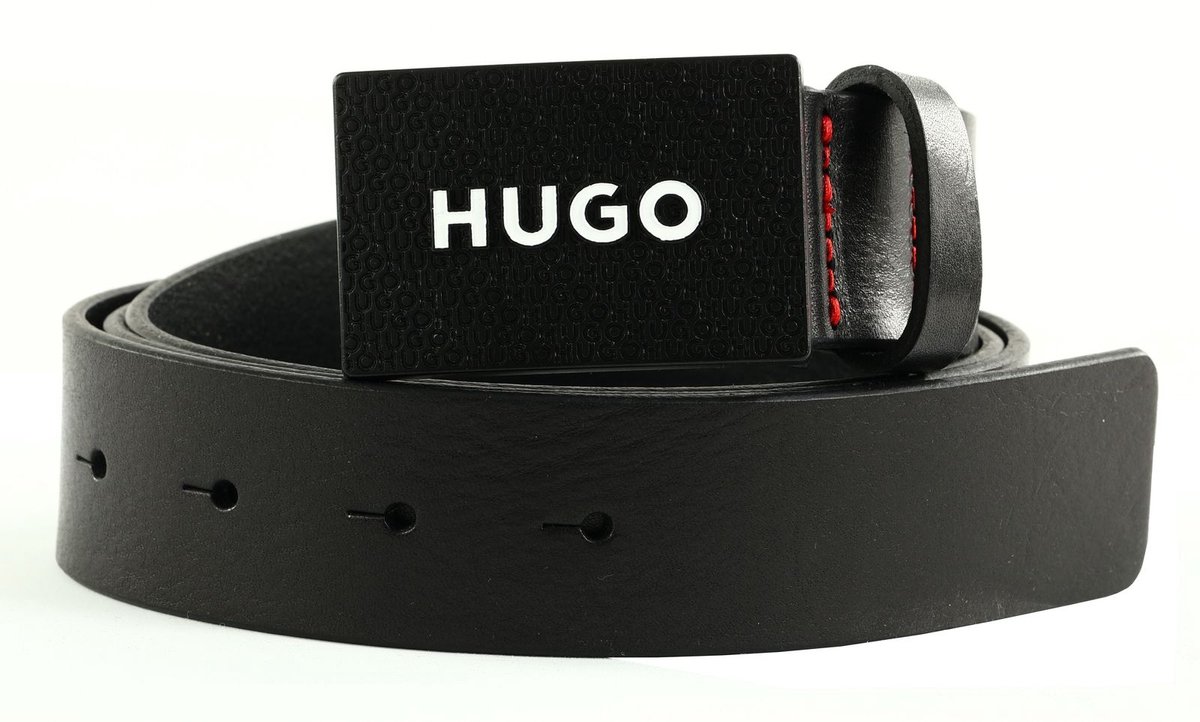 HUGO Leren Riem Gilao Sz35 Leather Belt W80 Black Zwart