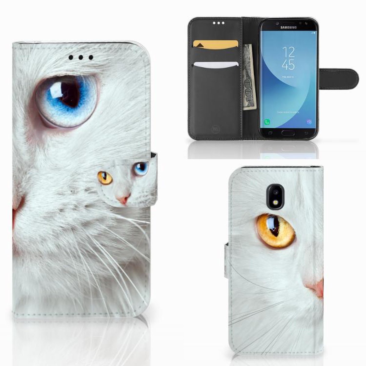 Samsung Galaxy A30 Telefoonhoesje met Pasjes Witte Kat