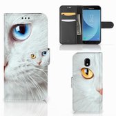 Geschikt voor Samsung Galaxy A30 Telefoonhoesje met Pasjes Witte Kat