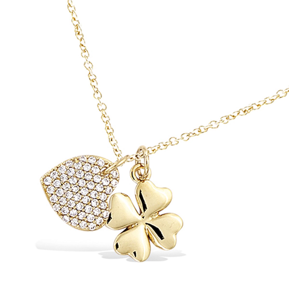 CHIVAL - Ketting 18K Verguld Goud " Fortunate" – Luxe - Hypoallergeen - Perfect Cadeau voor Haar - Hartje - Klavertje 4 - Zirkonia - Elegant, - Geschenkverpakking - Valentijnsdag - Geluk - Moederdag