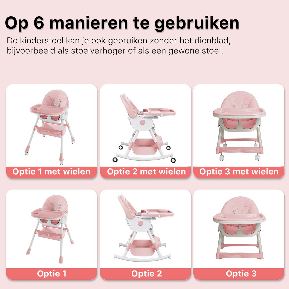 Phreeze Kinderstoel - Inklapbaar - Meegroeistoel 6 t/m 72 maanden - Afneembare Wielen - Eetstoel Baby & Peuter - Ook als Loopstoel, Wipstoel, Babystoel aan tafel / voor eten / thuis - Roze – foto 8