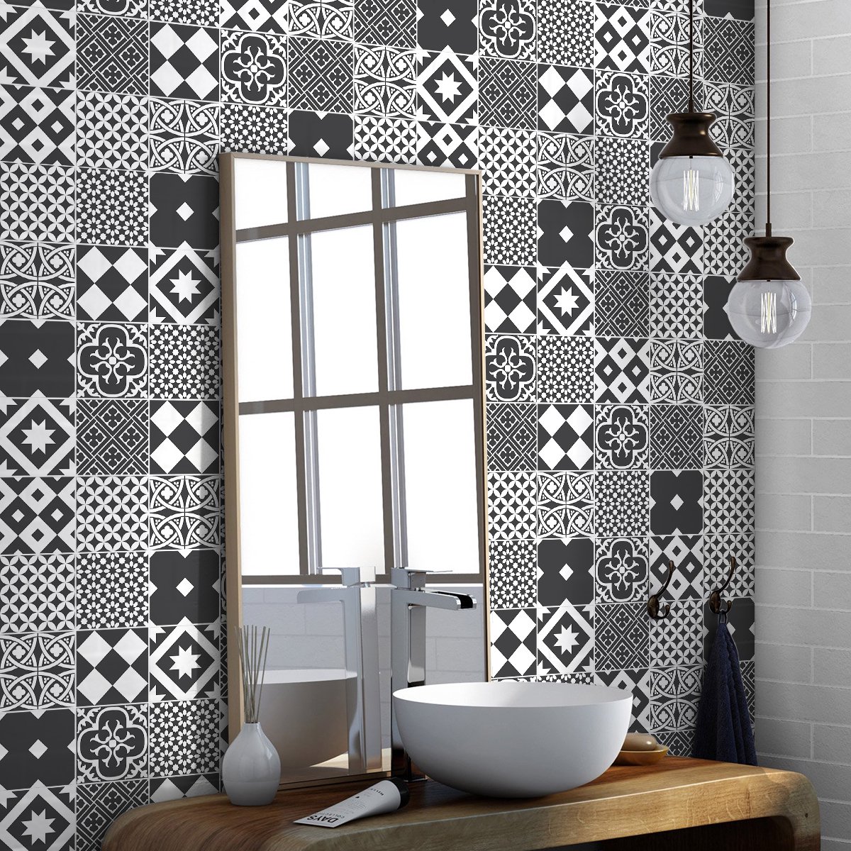 Ambiance Sticker Zelfklevende tegelmuurstickers voor keuken en badkamer - 30 Azulejos Ozzana cementtegelstickers - 30 stickers 10x10cm Multi color