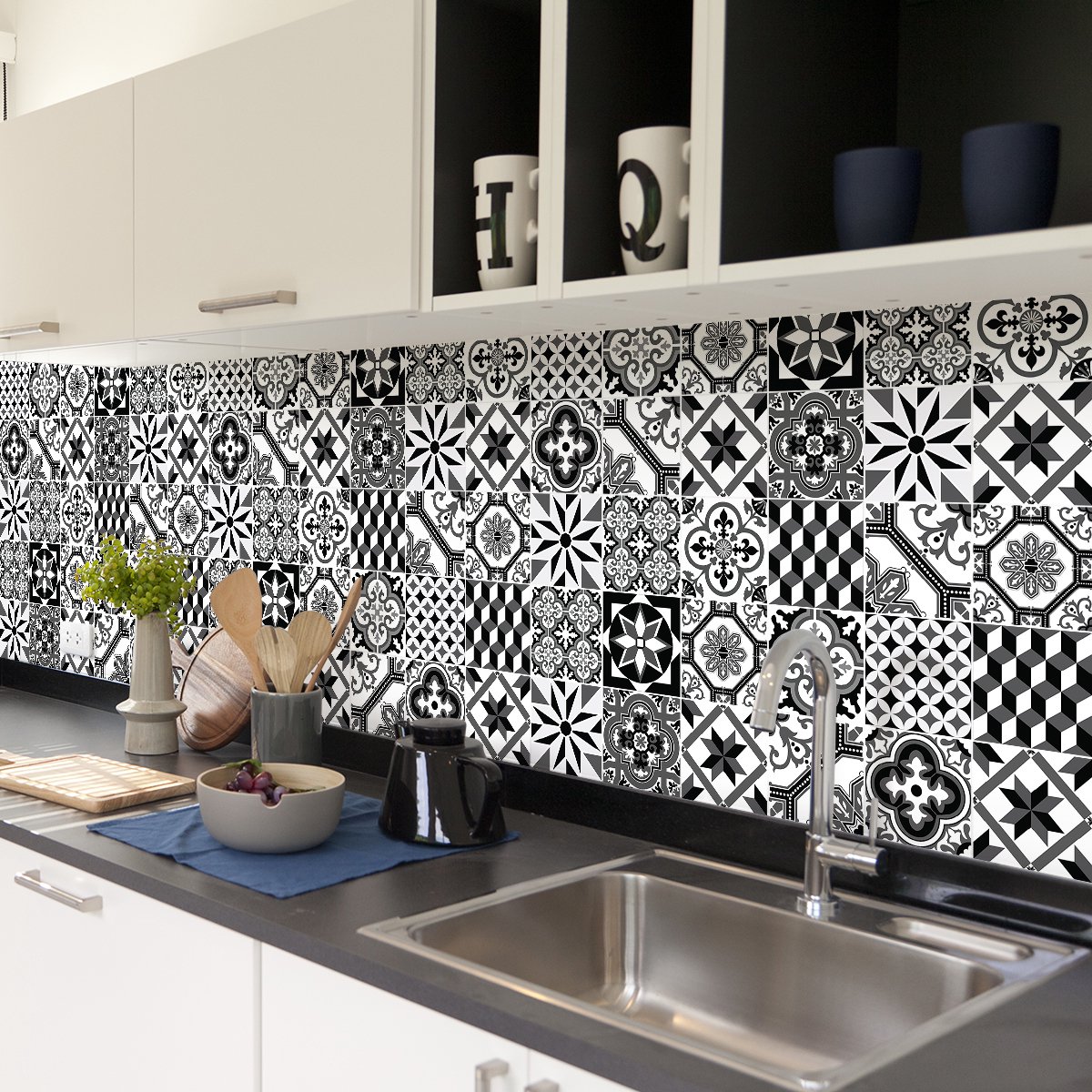 Ambiance Sticker Zelfklevende tegelmuurstickers voor keuken en badkamer - 30 cementtegelstickers (AZULEJOS CARACENA) - 30 stickers 10x10cm Multi color