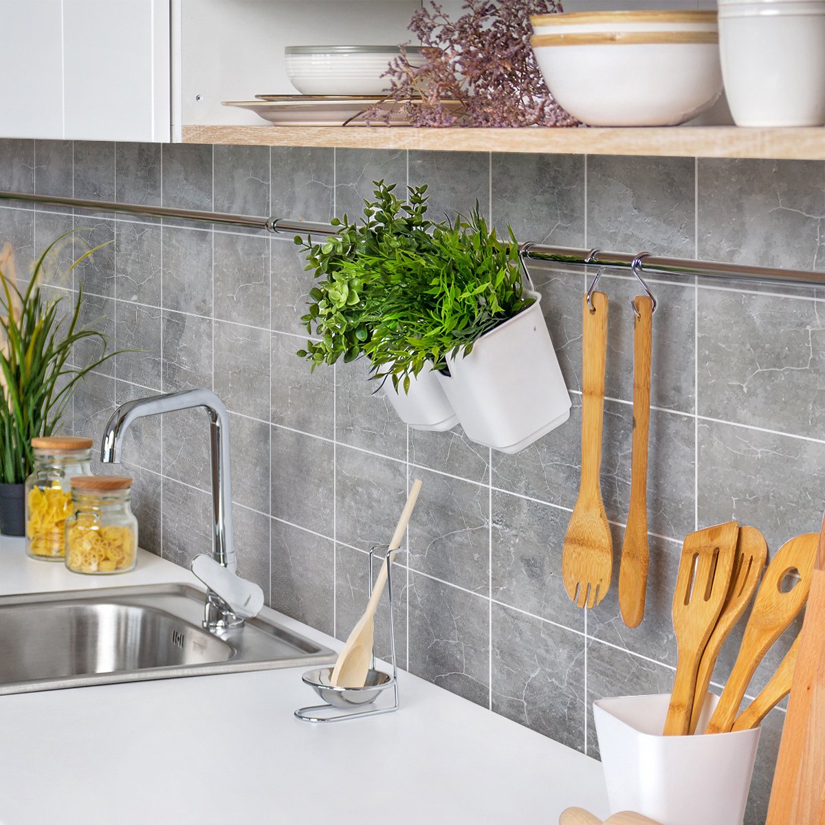 Ambiance Sticker Zelfklevende tegelmuurstickers voor keuken en badkamer - 24 gewaxte betontegelstickers - 24 stickers 20x20cm Multi color