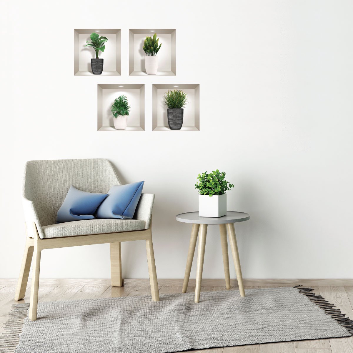 Ambiance Sticker 3D-plantenstickers in designpotten, 60 x 60 cm Multi color