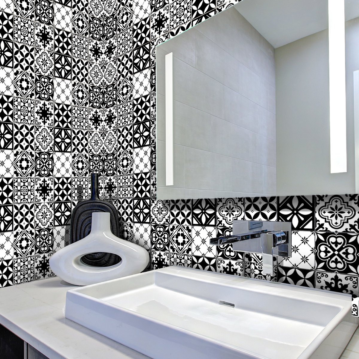 Ambiance Sticker Zelfklevende tegelmuurstickers voor keuken en badkamer - 60 cementtegelstickers (Azulejos Alejo) - 60 stickers, 15x15cm Multi color