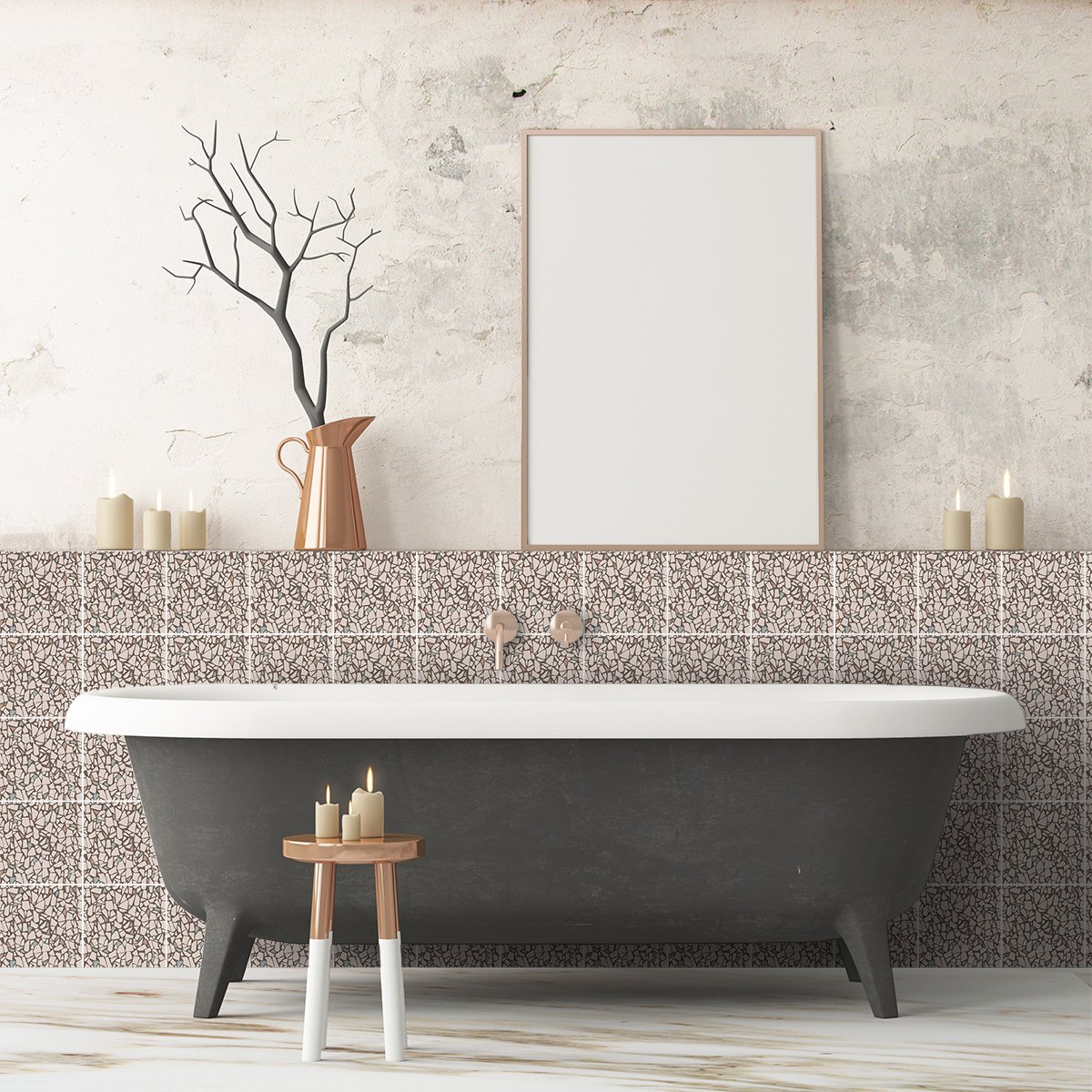 Ambiance Sticker Zelfklevende muurtegelstickers voor keuken en badkamer - 30 terrazzo tegelstickers, ontwerp van Julia Augusta - 30 stickers, 20x20 cm Multi color
