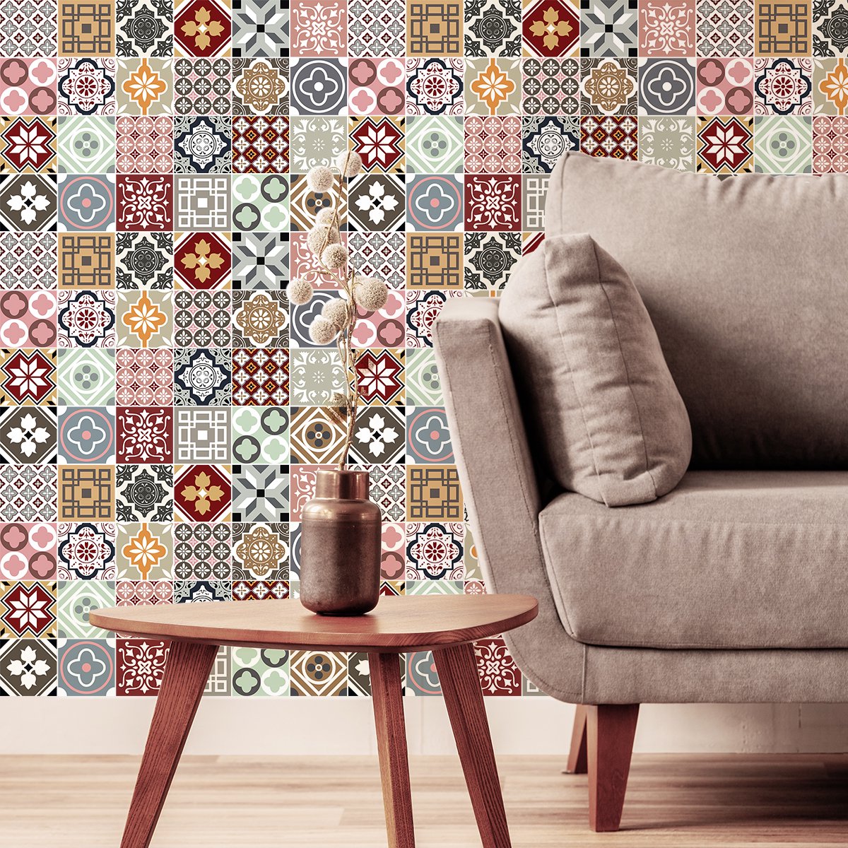 Ambiance Sticker Muurstickers - Zelfklevende tegelmuurstickers voor keuken en badkamer - 24 Rancito tegelstickers - 24 stickers 10x10cm Multi color