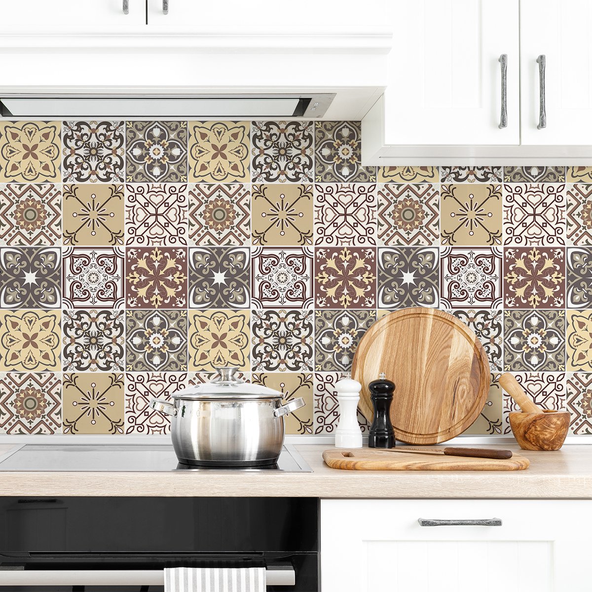 Ambiance Sticker Zelfklevende tegelmuurstickers voor keuken en badkamer - 9 Pittigliano cementtegelstickers - 9 stickers 20x20cm Multi color