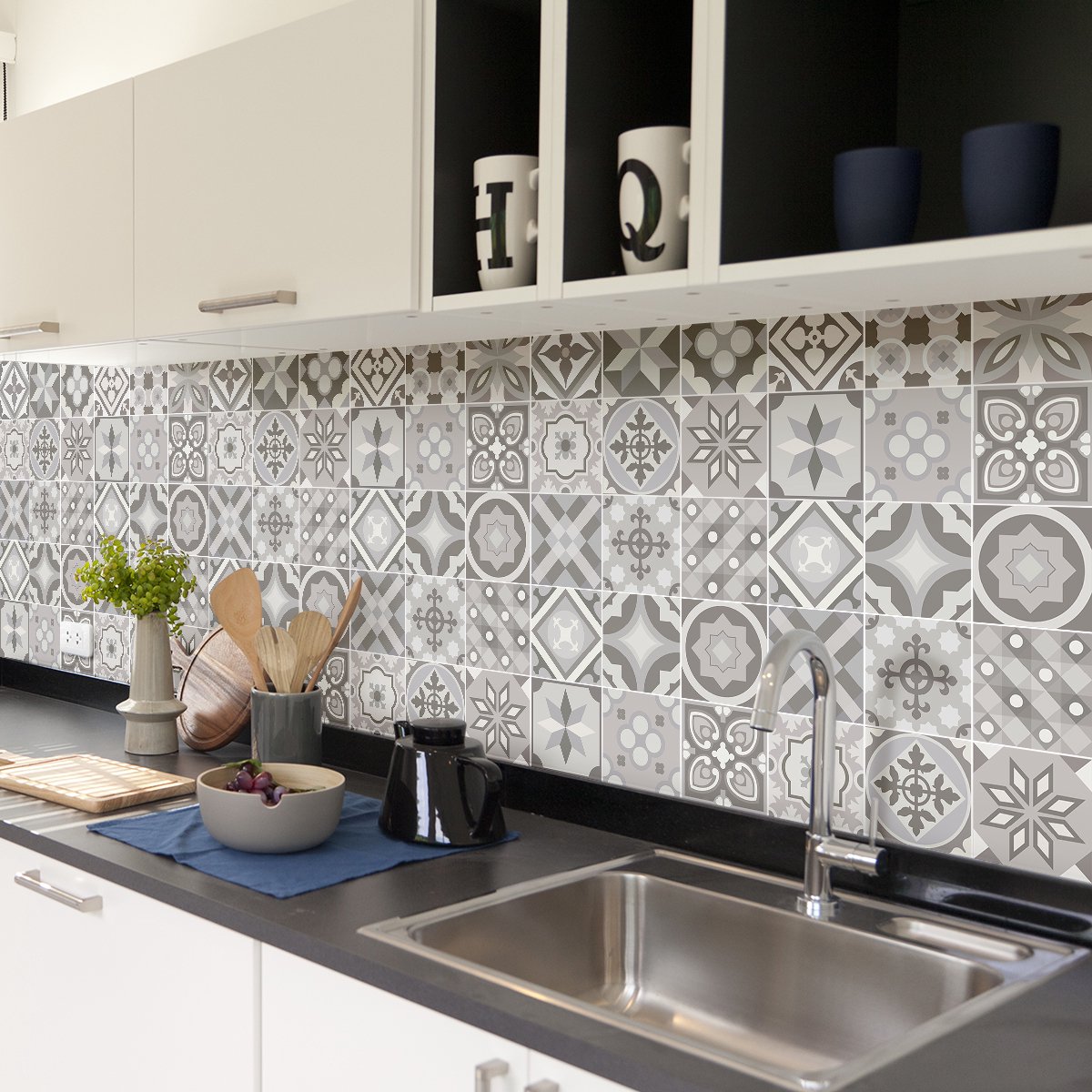 Ambiance Sticker Zelfklevende tegelmuurstickers voor keuken en badkamer - 60 cementtegelstickers, Azulejos Bernedo-stijl - 60 stickers, 15x15 cm Multi color