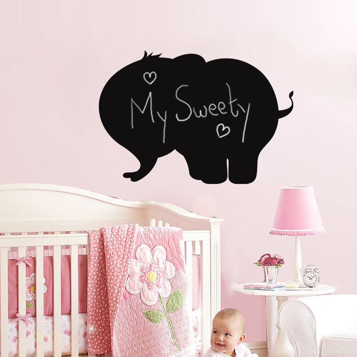 Ambiance Sticker Schoolbordsticker - uitwisbare zelfklevende muurstickers - OLIFANTENSILHOUET - 55x80cm Multi color