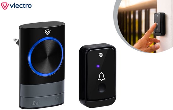 Sonnette sans fil Vlectro - Zwart - 2 récepteurs enfichables - Perfect pour les grandes maisons