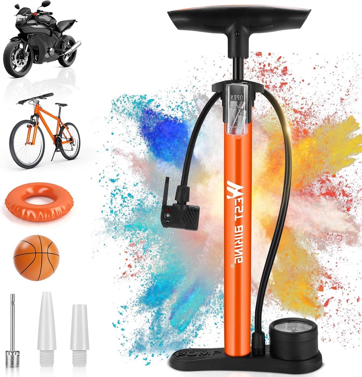 Staande Fietspomp voor Alle Ventielen - 11 bar/160 psi Luchtdruk met Manometer