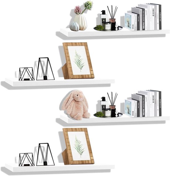 VASAGLE Wandplank, zwevend rek, rek, rek, 20 x 80 x 3,8 cm, wandplank voor fotolijst, decoratie, plank voor woonkamer, studeerkamer, keuken, sneeuwwit LWS028WE01
