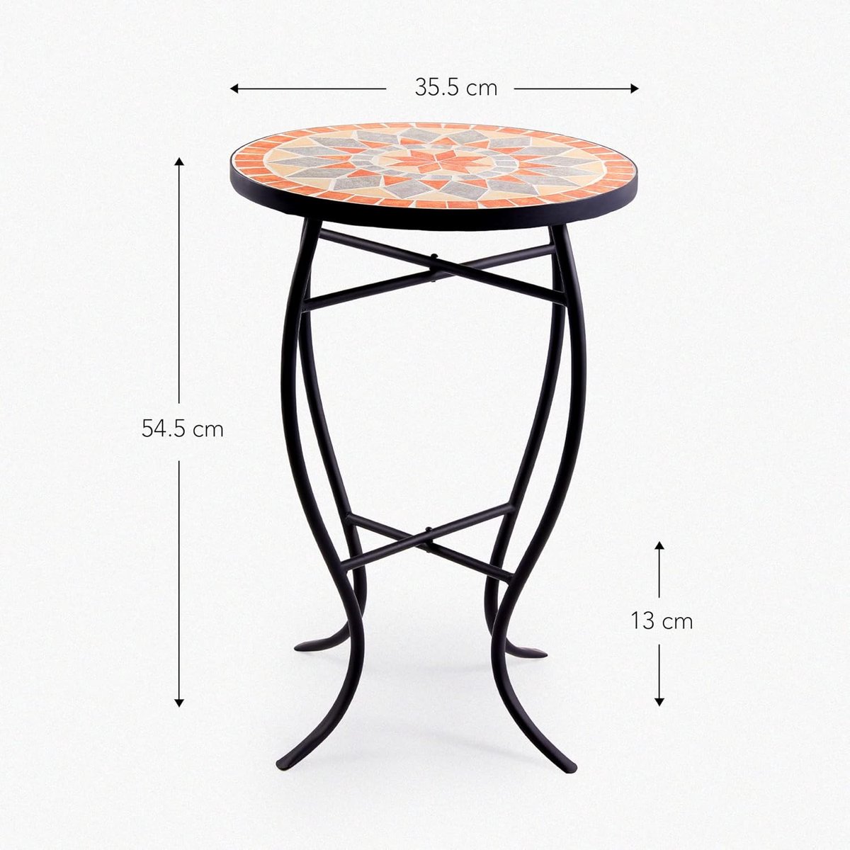 SOULONG Table D'appoint Motif Mosaïque Terre Cuite Et Noir Tabouret Porte-Fleurs Hauteur 60 Cm Avec Des Pieds Courbes Élégants Flower Table D'appoint Sellette Mosaïque Support Plantes