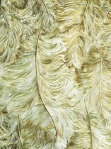 Exclusief behang Profhome 822202 vinylbehang gestempeld met veren glimmend olijf goud groenbruin wit 5,33 m2