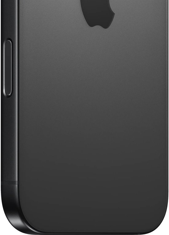 Detail van de achterkant van een zwarte iPhone Pro, met de afgeronde hoeken en een deel van de zijkant.