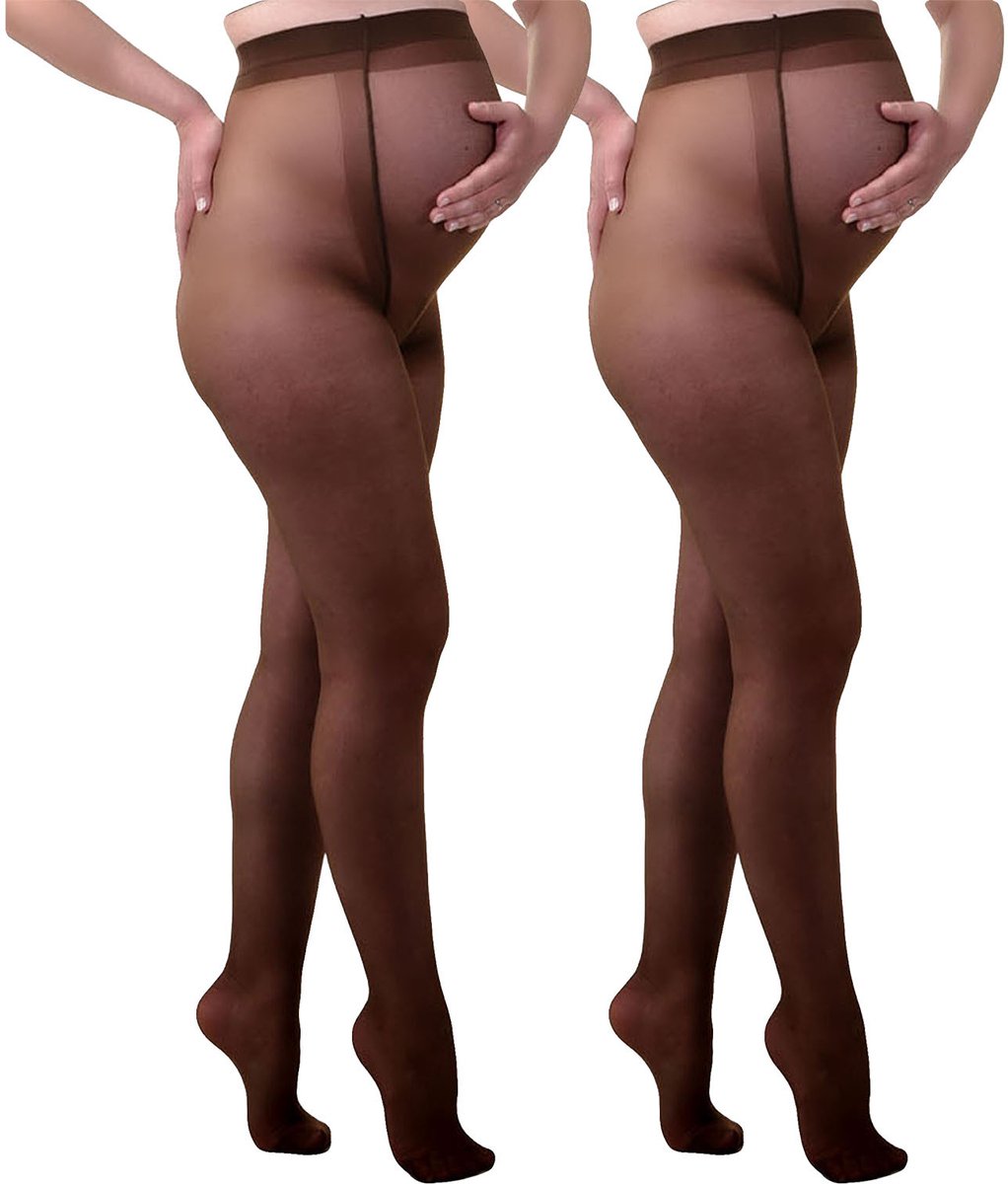 Mamsy - 2-Pack Comfortabele Sheer Zwangerschapspanty 20den - Bruin - S