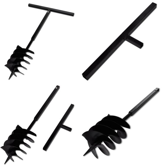 KADAX Handboor, grondboor van metaal, grondboor met dwarsgreep, spiraalboor voor tuin, paalboor, plantenboor, bloembollenboor, paalboor (250 mm