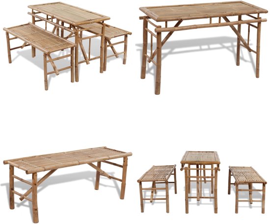 vidaXL - Biertafel - met - 2 - bankjes - 100 - cm - bamboe