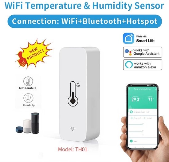 WiFi-vochtigheidstemperatuurmonitor: slimme hygrometer-thermometer voor bewaking en waarschuwing op afstand, hoge precisie binnenthermometer met TUYA-app, geen hub nodig, compatibel met Alexa (4 stuks