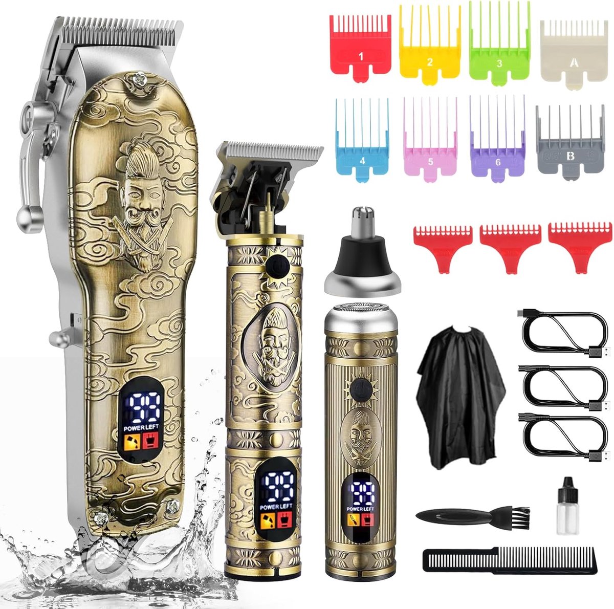 Professionele 3-in-1 Tondeuse voor Heren - Draadloze Baard- en Neushaartrimmer met LCD-display