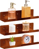 EYMPEU Set van 3 bruine houten en metalen planken, zwevende planken met maandesign, zwevende