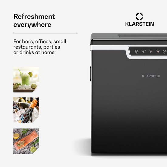 Klarstein IJsblokjesmachine Icefestival Bullet - 20 kg/24 uur, 400 W, 3 liter tank, ijsblokjes & geraspt ijs, roestvrij staal, ijsmachine voor bars, evenementen, keukens, ijsdispenser, zwart,3L 40 cm - voor Thuis voor Feest - Zelfreinigend LED van Klarstein — afbeelding 2